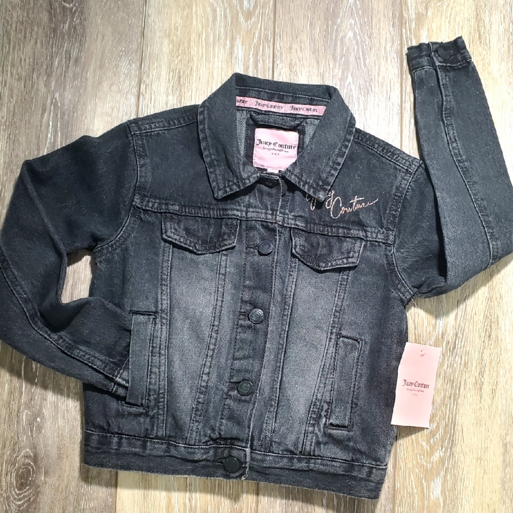 Juicy Couture Off-Black Distressed Wash Denim Jean Jacket for Kids size 7